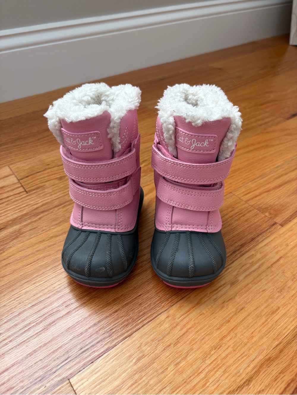 Cat & Jack Pink and Gray Girls Snow Boots with Faux-Fur Cuff
